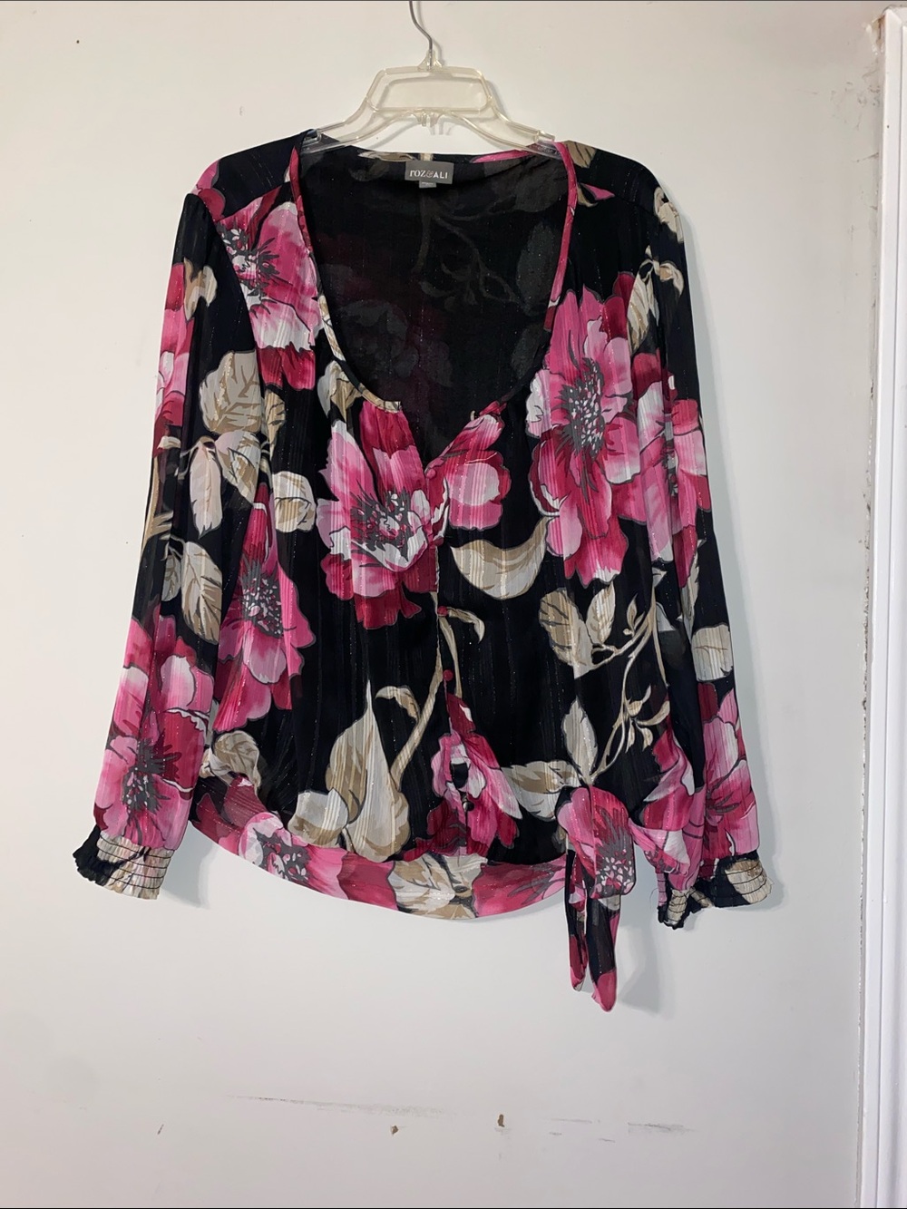 Pink Floral Blouse - Women’s Long Sleeve Top
